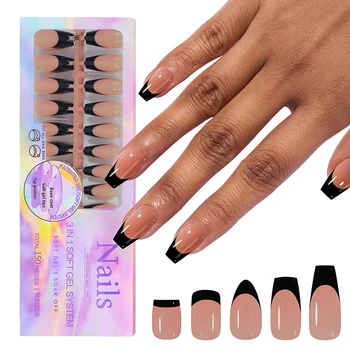 150 pièces/boîte pointes de Gel français presse sur les ongles noir café amande ongles 15 tailles faux ongles pré-apliqués pour Extension de manucure