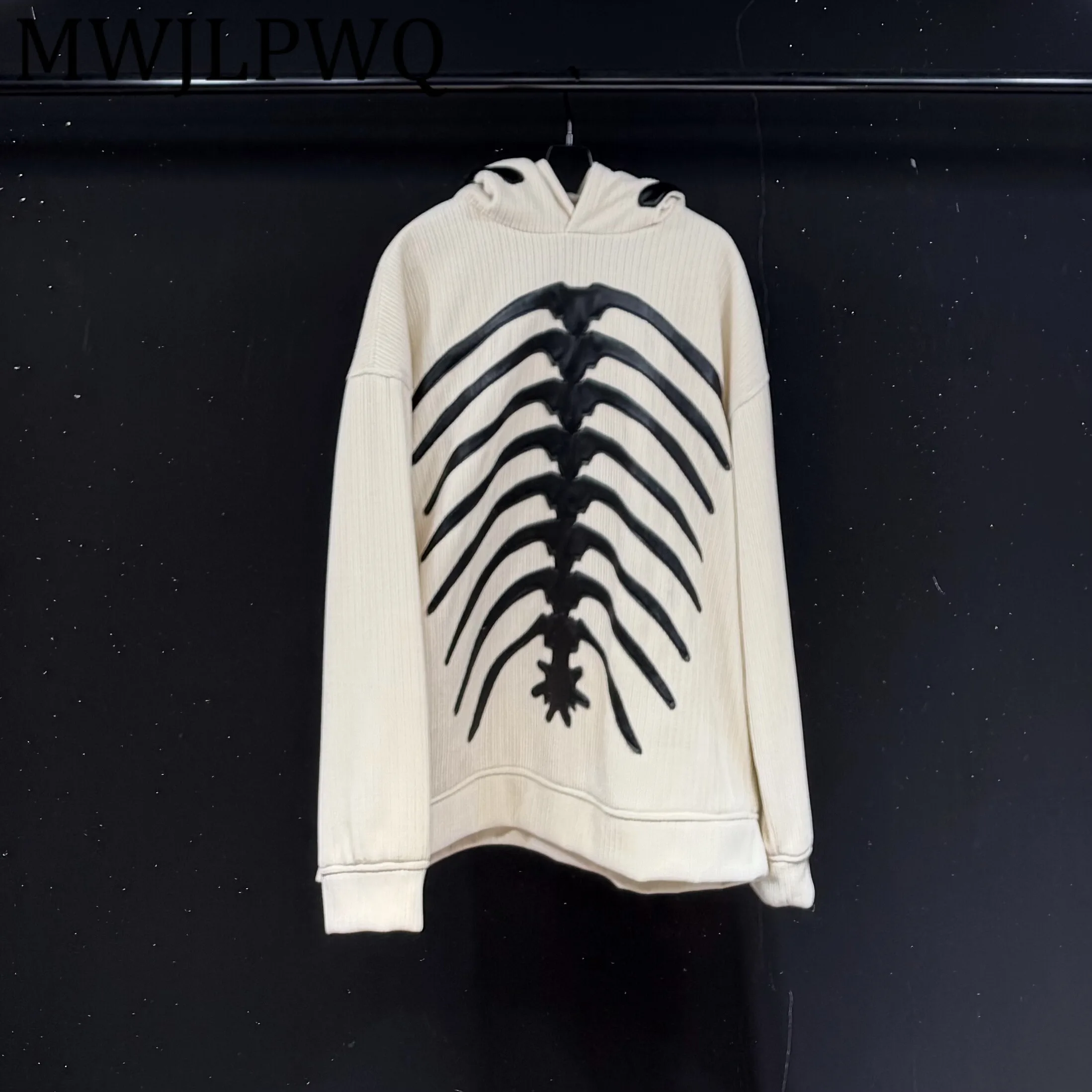 

MWJLPWQ 2025 New Heavy Print Design Sweatershir Hiphop Male Streetwear Tide Long Sleeve Knit Autumn Loose Casual Hoodie 12666