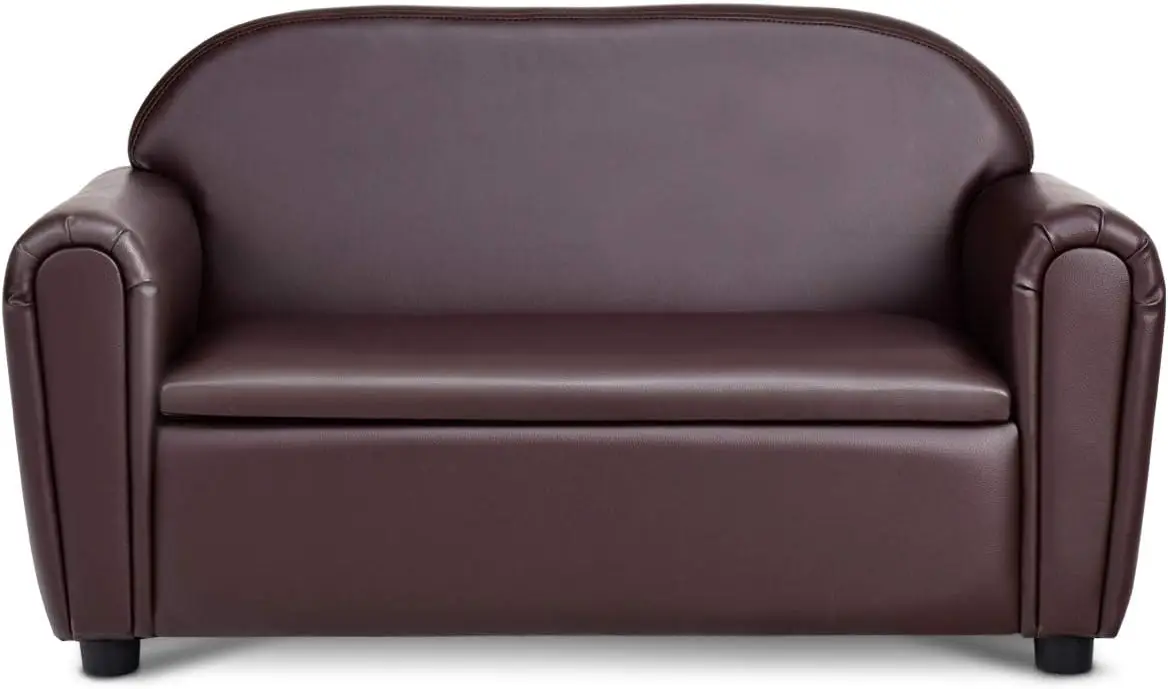 Kids Couch, 2 in 1 Double Seat Children's Sofa w/Under Seat Storage, PU Leather Surface, Toddler Armrest Chair, Kids Roo