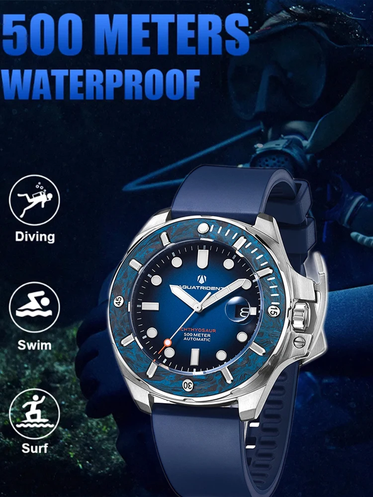 Aquatrident Carbon fibre 45MM deep dive men\'s luxury leisure watch NH35 automatic mechanical sapphire watch 500M waterproof