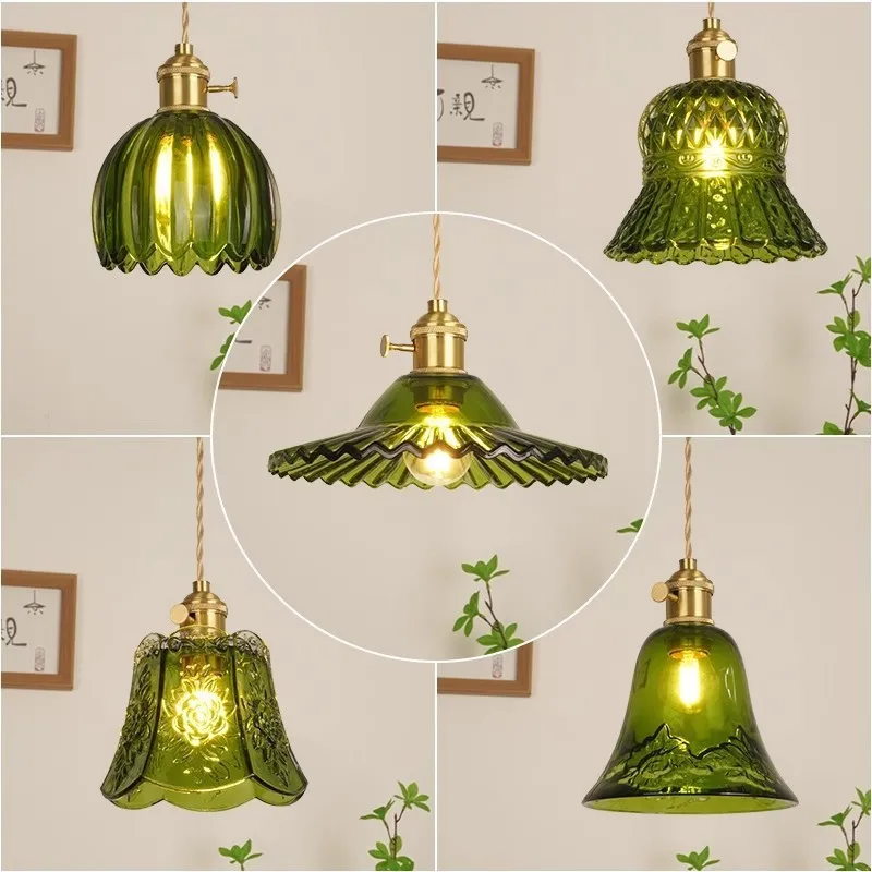 

Скандинавский роскошный зеленый стеклянный подвесной светильник в стиле ретро, дрейфующее окно, изголовье кровати, магазин одежды, бар, креативная светодиодная люстра, светильник для домашнего декора