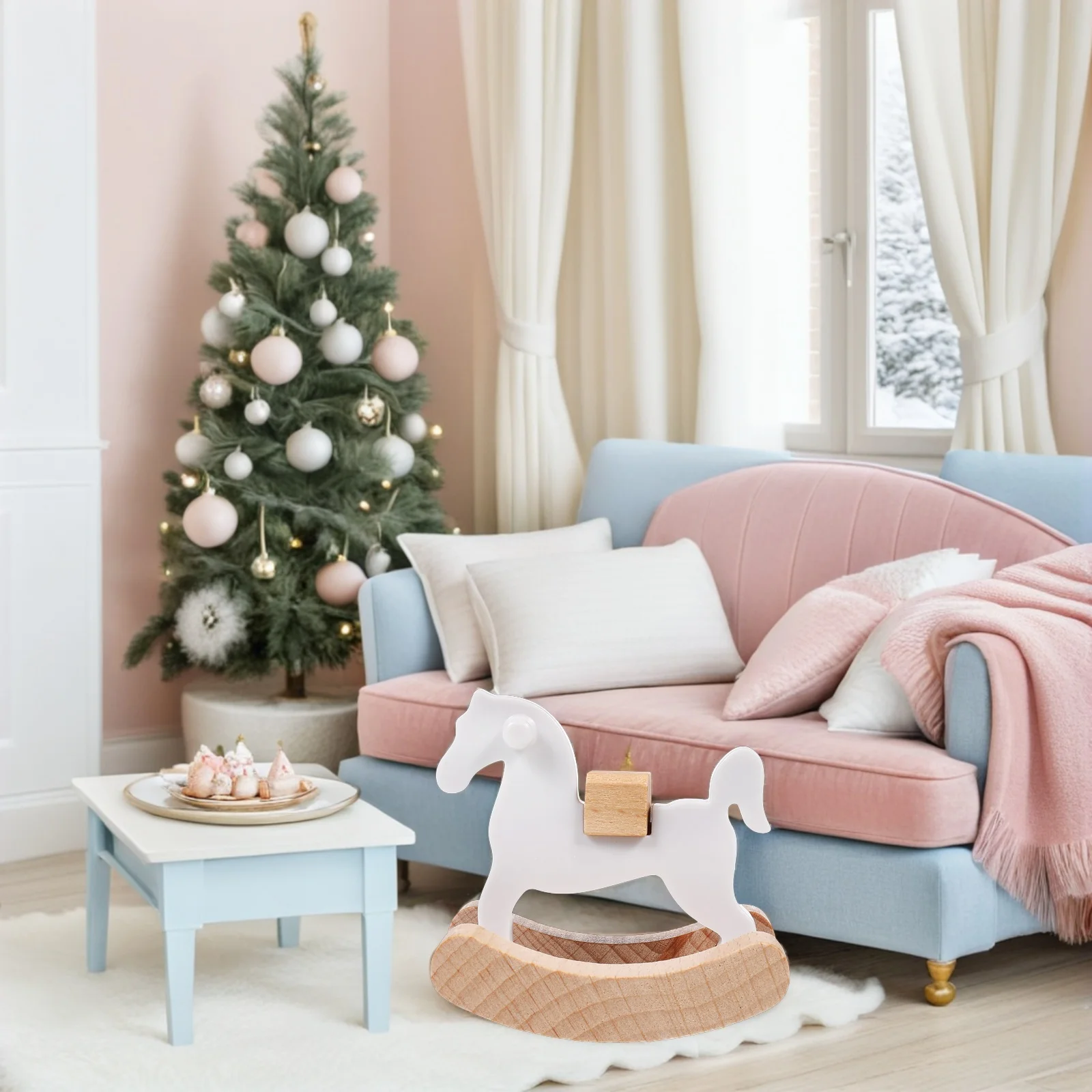 

4Pcs Handcrafted Wooden Rocking Horse Mini Dollhouse Nursery Decor Smooth Safe Design for Imaginative Play Setup