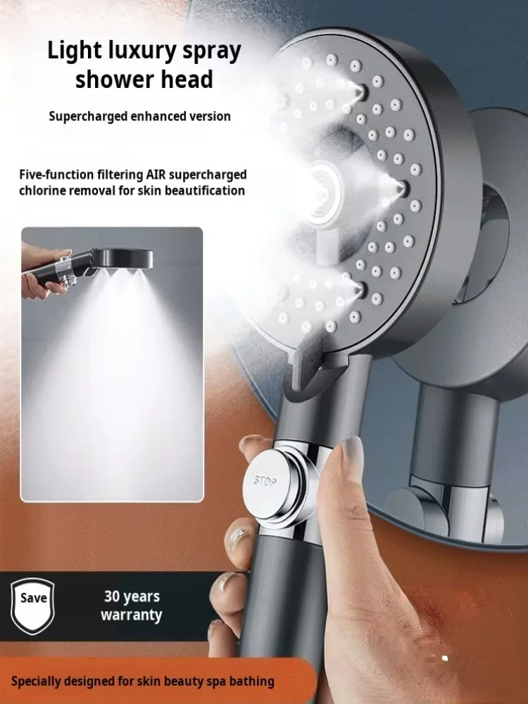 Pressurized Shower Head Purifying DeChlorine Spray Lotus Head Spray Shower Head 6 Modes Adjustable Filter Shower One-key Stop