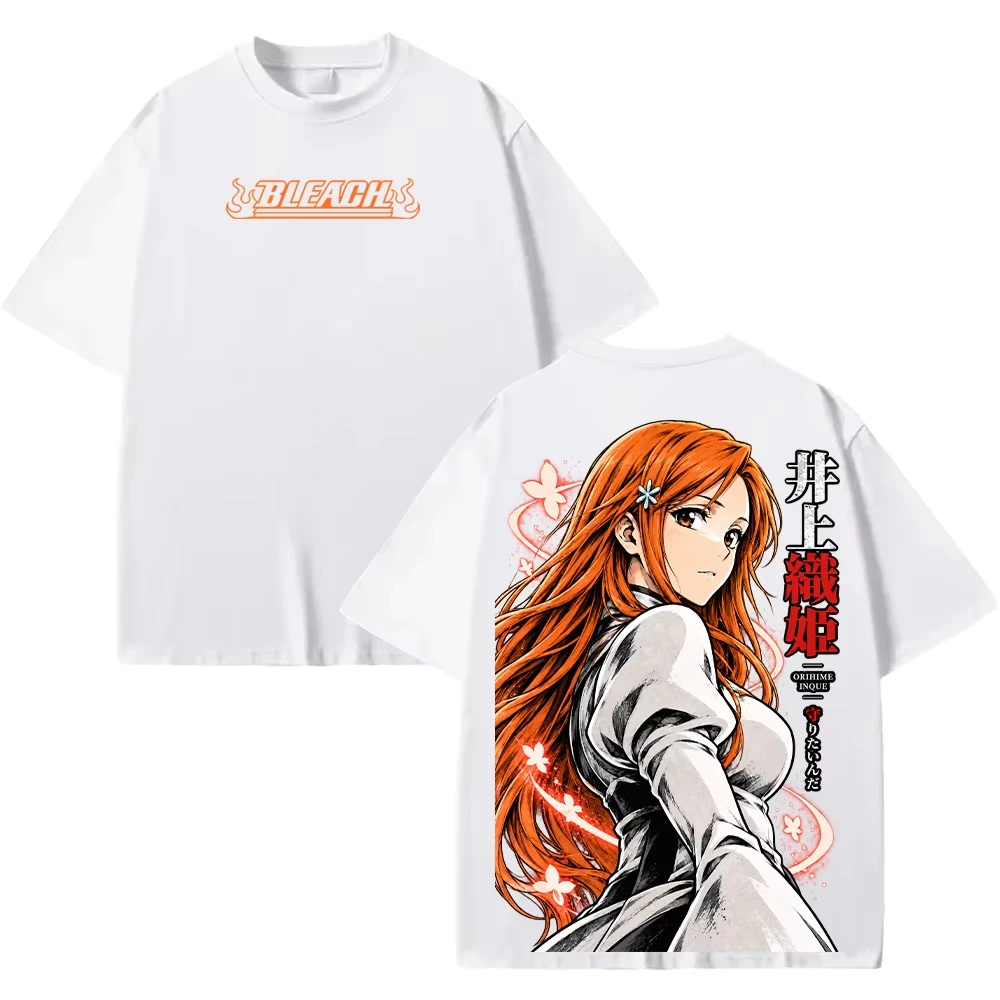 BLEACH Orihime Inoue Anime Print Unisex T-Shirt, Vintage Manga Pattern Front Back Double Print Loose Short Sleeve Top T-Shirt