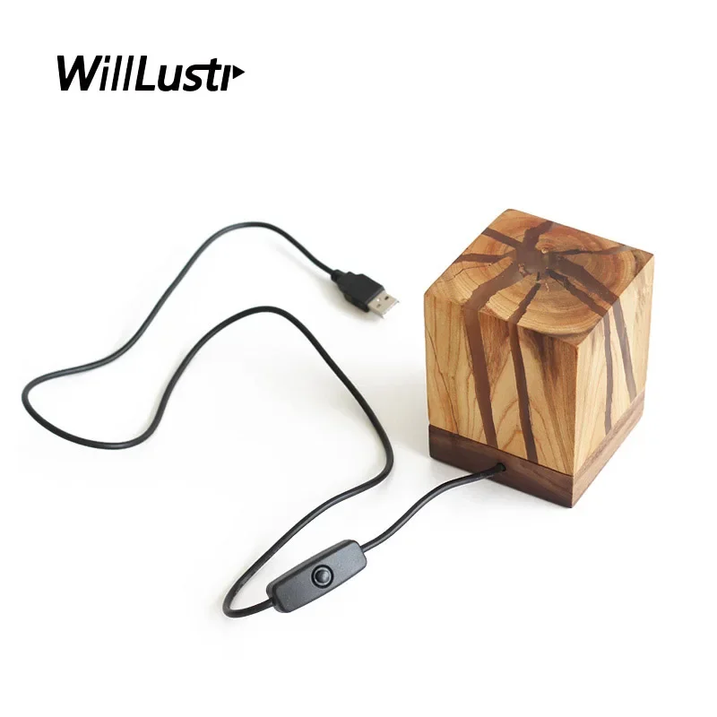 Modern Creative Cracked Wood Table Lamp USB Night Light for Hotel Cafe Bar Club Living Room Bedside Minimalist Wooden Desk Light