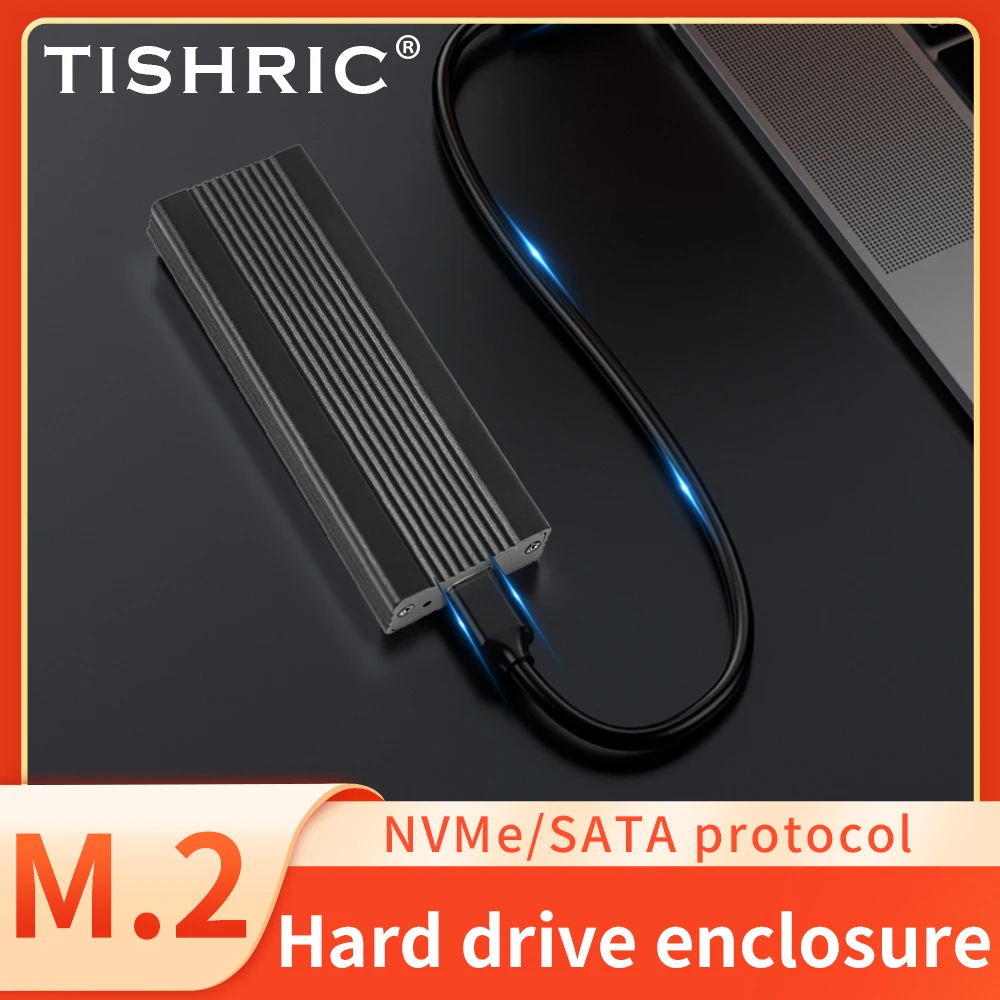 TISHRIC Aluminum Alloy M.2 HDD Case External Hard Drive Box M-KEY B-KEY Interface 2 In 1 Support NVME SATA Dual Protocol