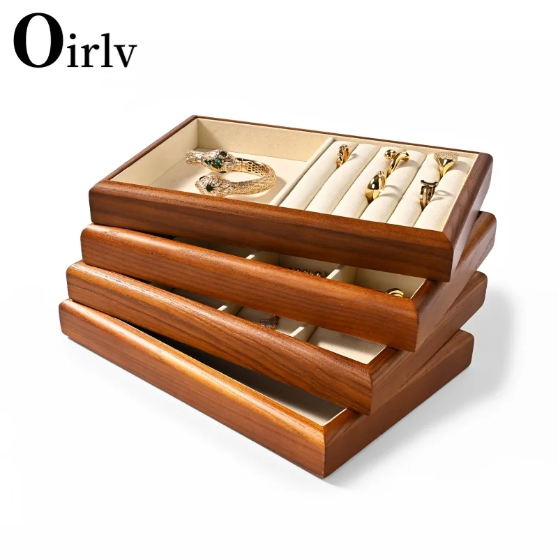 Oirlv High-end ไม้แบนถาดเครื่องประดับ STACKABLE เครื่องประดับลิ้นชักใหม่สร้อยข้อมือ/นาฬิกา/ต่างหูตู้โชว์ผู้ถือเครื่องประดับ