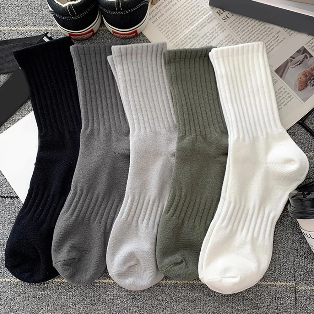 1 Pair Men Black White Warm Socks Autumn Winter Male Breathable Solid Color Sport Long Middle Tube Casual Socks Hosiery For Men