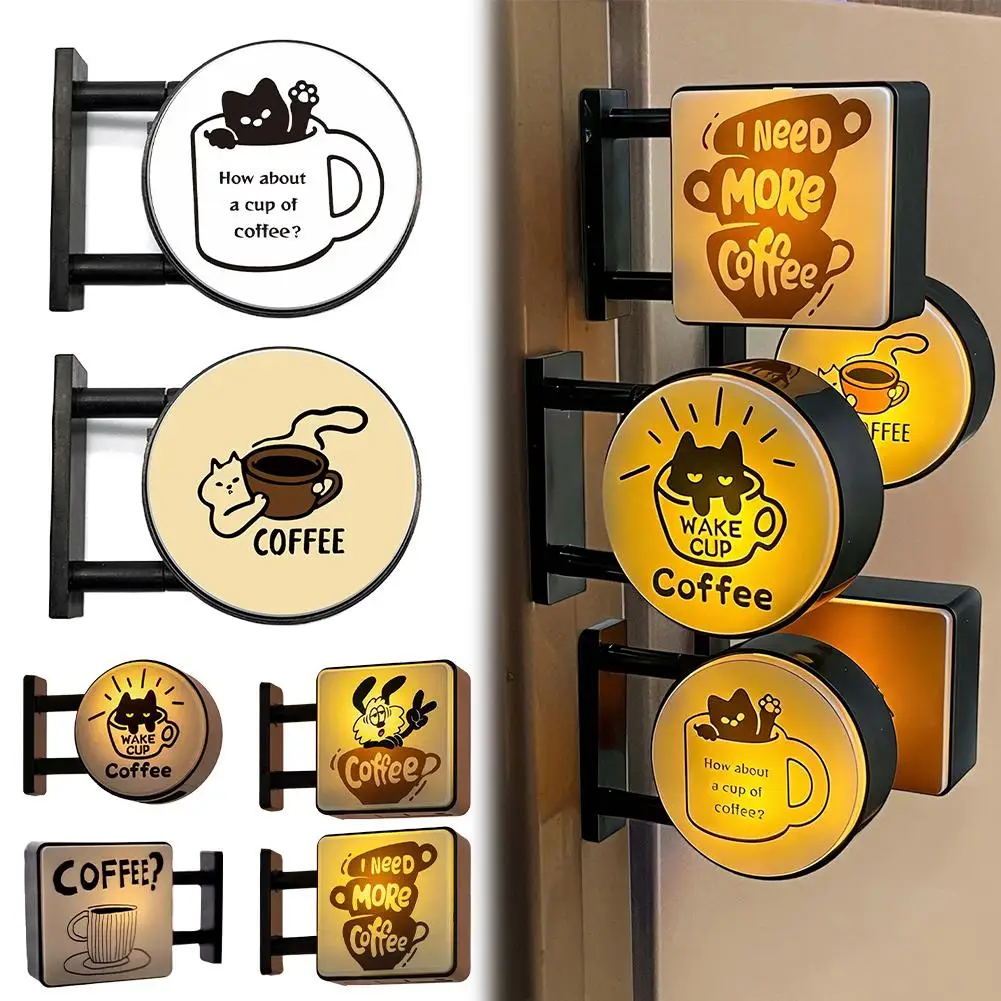 Creative Atmosphere Coffee Corner Light Sign Refrigerator Magnet Light Retro Style Magnetic Glowing Fridge Magnet Soft Light