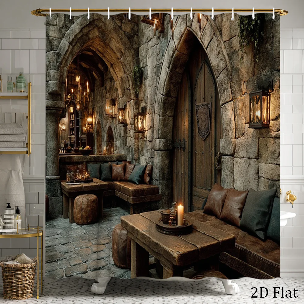 Rustic Medieval Castle Bathroom Shower Curtain Waterproof Tapestry for Bathroom Decor Home Shower Curtain