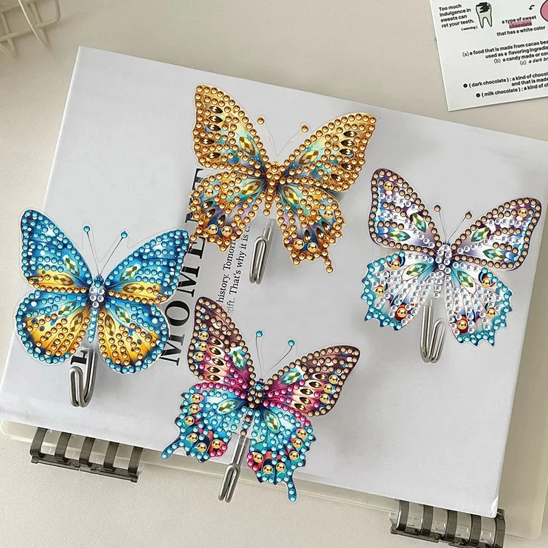 HOMFUN 6 pz/set fai da te farfalla a forma speciale pittura diamante 5D Kit gancio chiave a parete ricamo strass decorazioni per la casa regalo