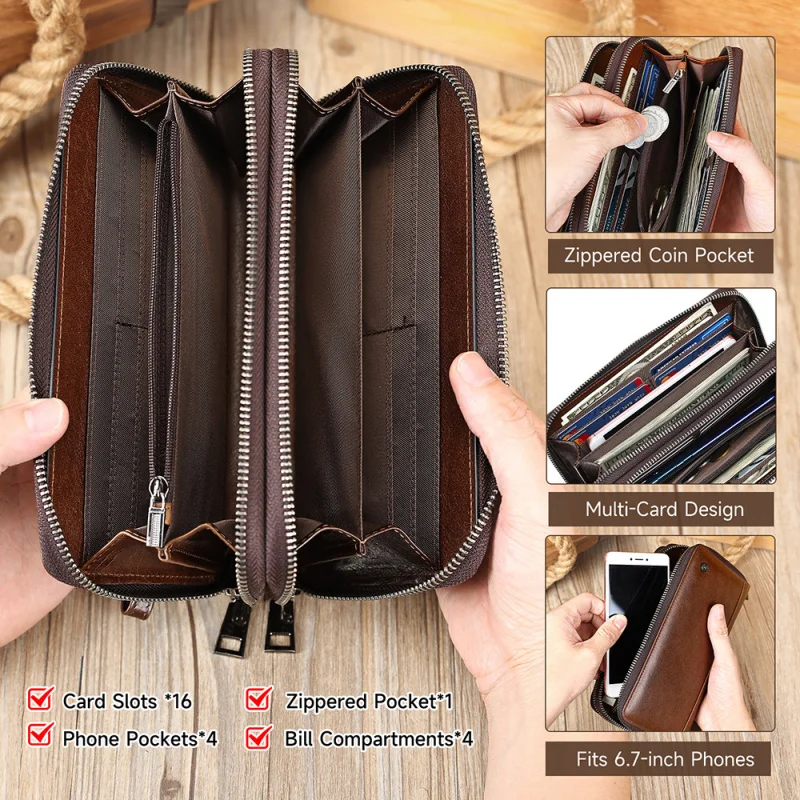 Cross-border genuine leather large-capacity multi-card slot clutch bag, high-end business long wallet for menleather wallet