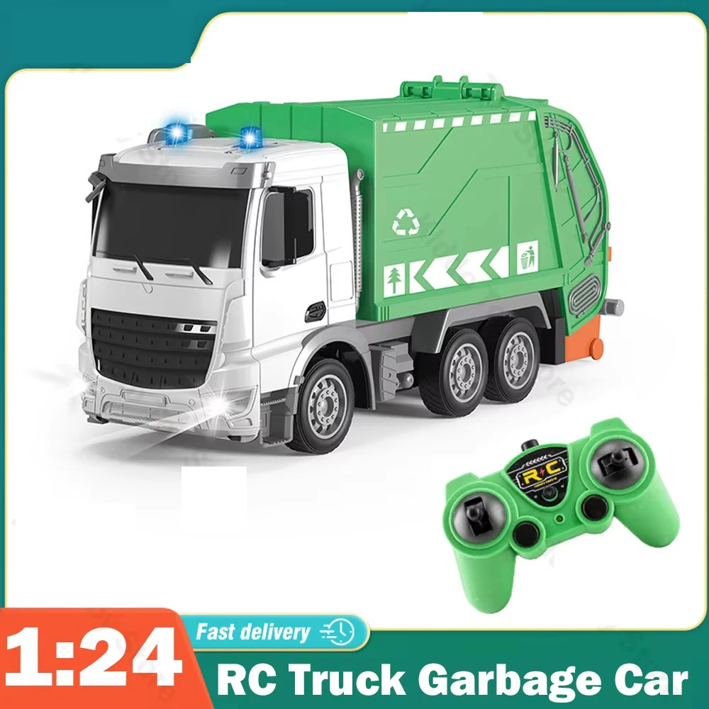 1:24 RC Truck Garbage Car Heavy Tractor Model Engineering Car Radio Controlled Sanitation Eletric Vehicle Car Toys for Boys Gift