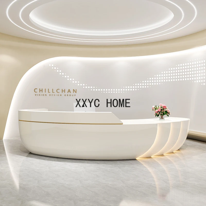 paint company reception desk shaped medical beauty cashier counter curved bar customization