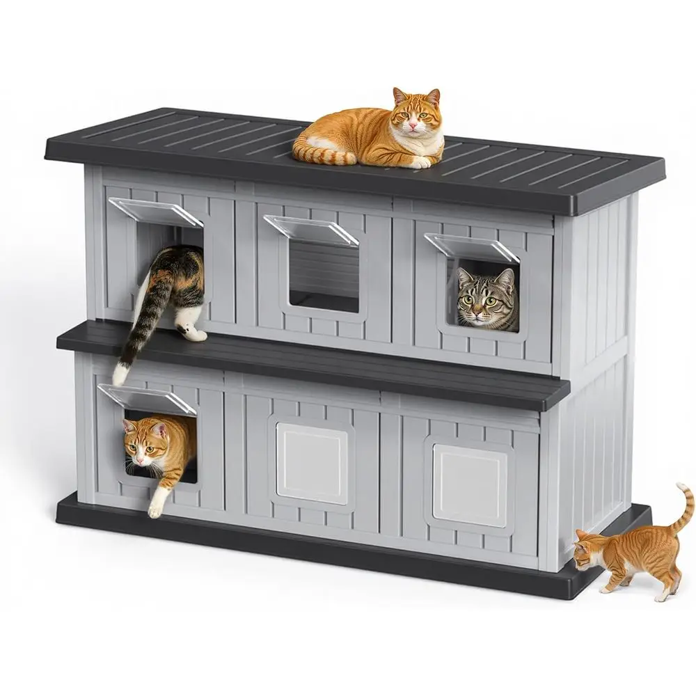 

Утепленный уличный домик для кошек, всепогодный, большой, для уличных кошек, двухъярусный, с регулируемой крышей