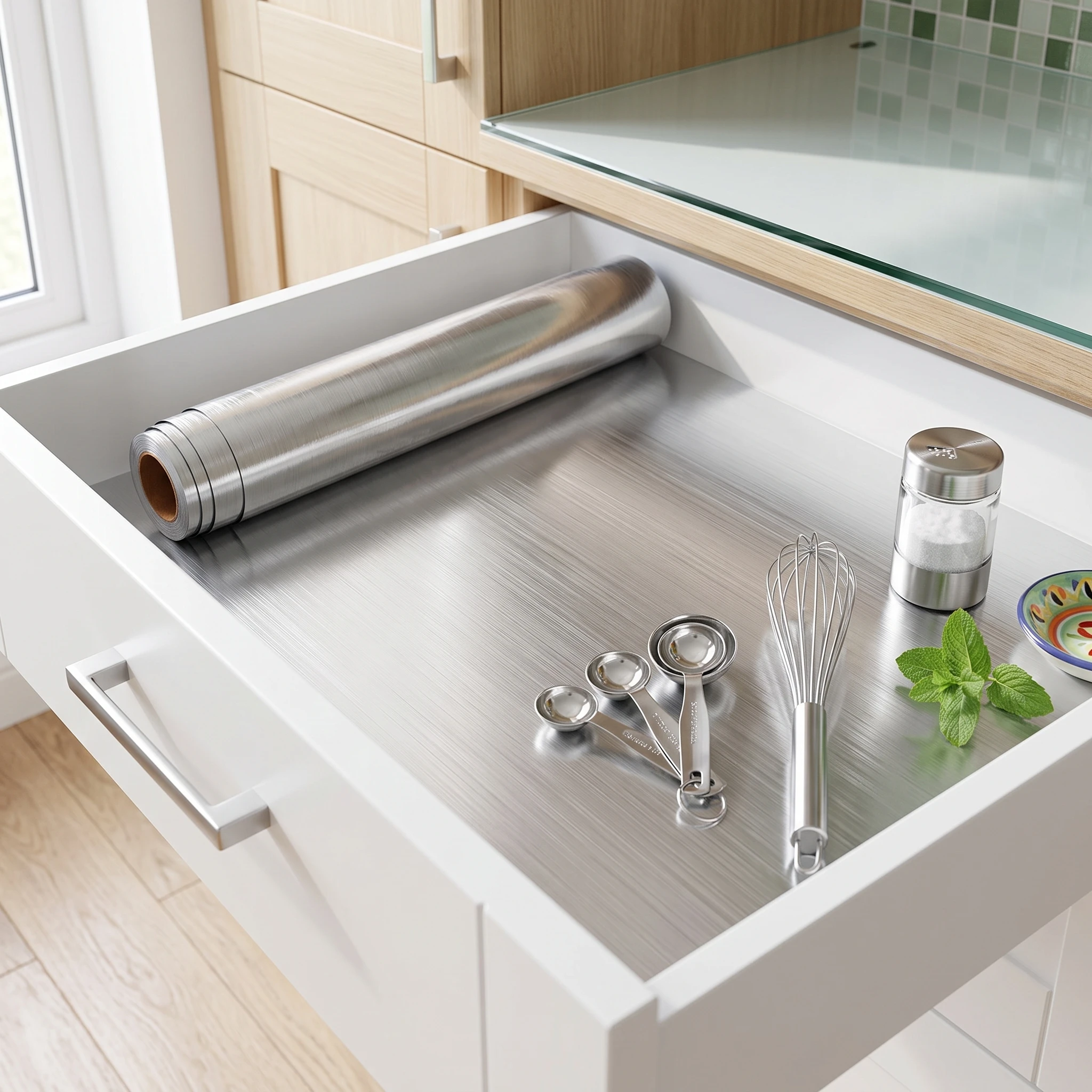 Brushed Self‑Adhesive Contact Paper Peel Stick Waterproof Oil‑Proof Vinyl Film for Drawer Shelf Cabinet Kitchen Home Decoration