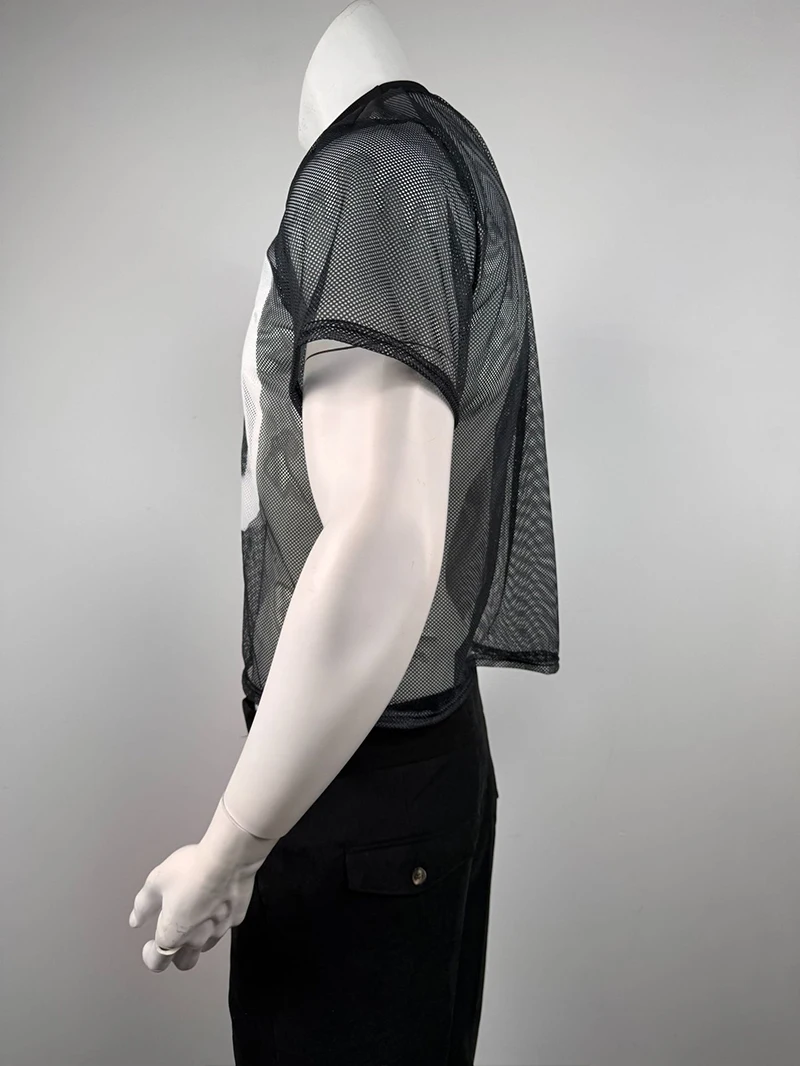 Herren 80 Nummer Bedrucktes Mesh T-Shirt Lässiges Kurzarm-Rundhals-Shirt Durchsichtiges Streetwear Übergroßes Fußball-Trikot-Stil Oberteil – Detail 13