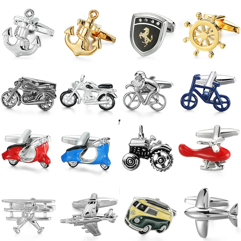 High quality bus airplane bicycle motorcycle cufflinks men\'s French shirt badges ship anchor cufflinks, factory direct wholesale