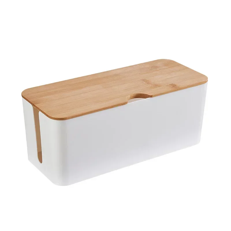 Cable Storage Box Power Strip Case Wooden Power Line Wire Management Organizer Anti-Dust Charger Socket Network Line Storage Bin