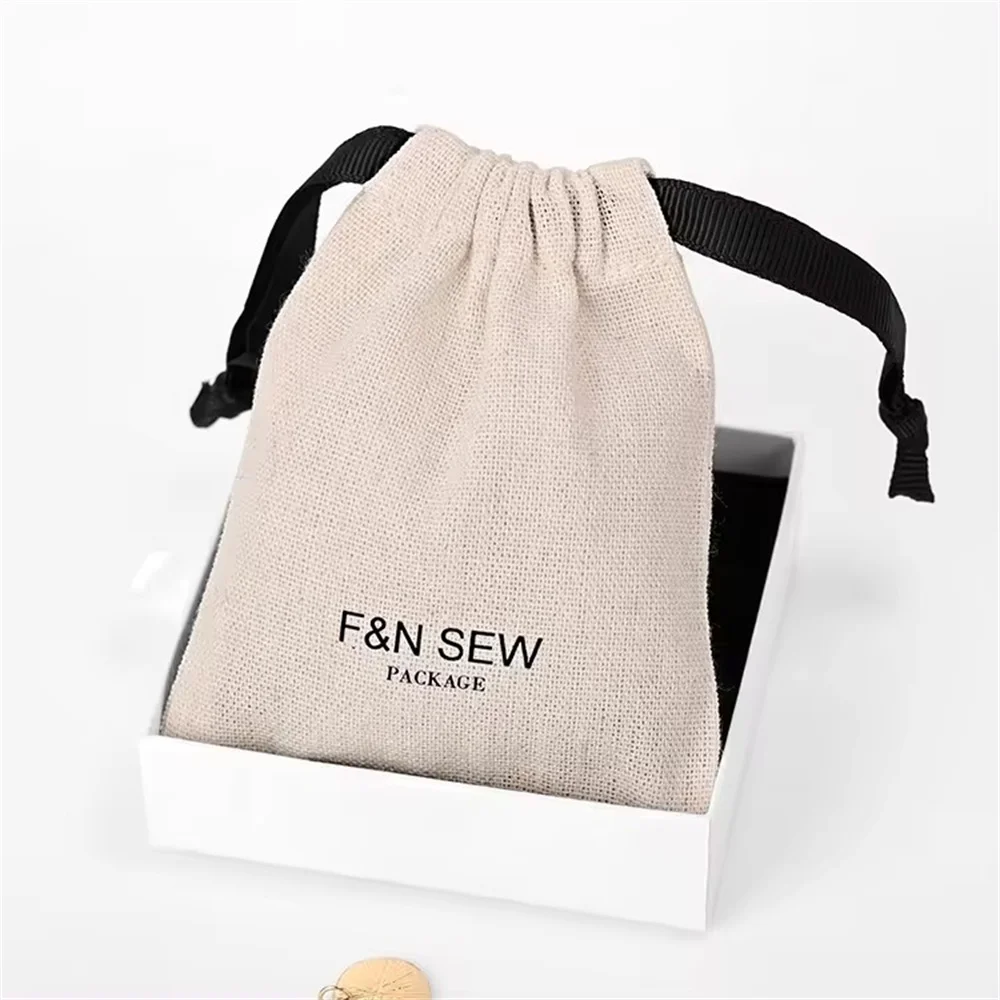 

Custom logo Natural Linen Gift Bags Jewelry Packaging Pouches High quality Sew Jute Drawstring Sack