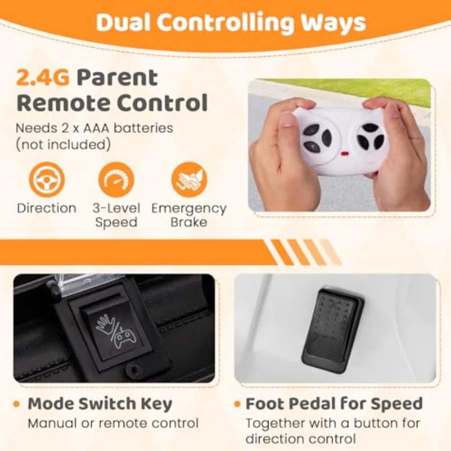 รถบรรทุกเด็กนั่งขับ 12V รถยนต์ไฟฟ้าสำหรับเด็กพร้อมรีโมทคอนโทรล 3 ระดับความเร็วและระบบกันสะเทือนแบบสปริง เชื่อมต่อไร้สาย ไฟ USB เพลง แสงไฟ