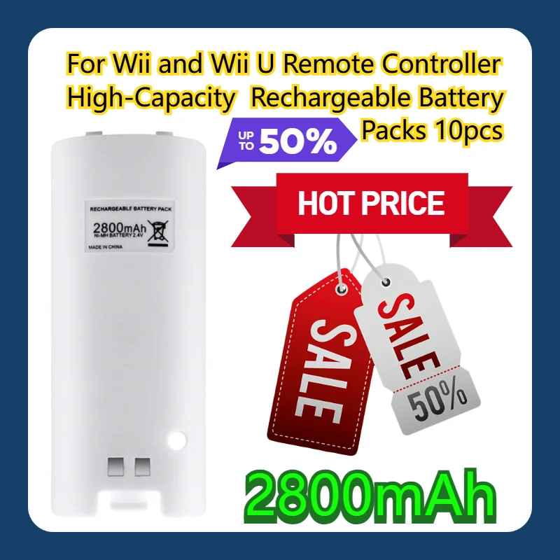 

For Wii and Wii U Remote Controller 4 High-Capacity 2800mAh Rechargeable Battery Packs 10pcs