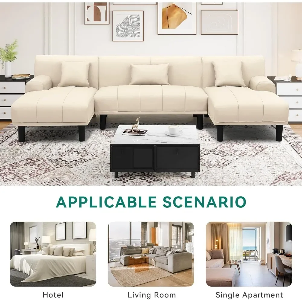 Sectional Couches for Living Room|U Shaped Sofa Chenille Modern Couch with USB | Type C Charging Ports Double Chaise and