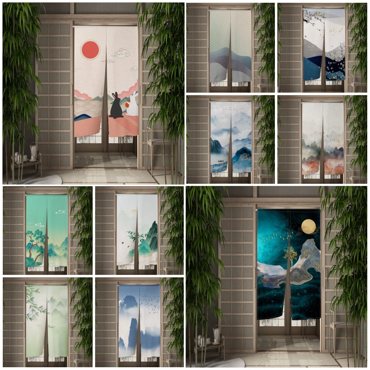 Chinese Ink Mountain Door Curtains Japanese Split Door Curtains Home Partition Bathroom Kitchen Entrance Split Door Curtains