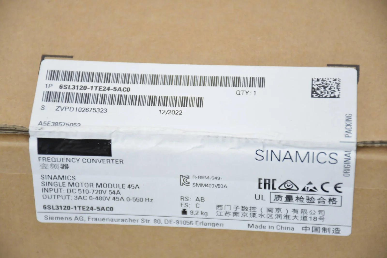 

1PCS NEW Original 6SL3120-1TE24-5AC0 6SL3 120-1TE24-5AC0