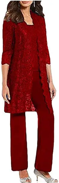 Renda pantsuit 3 peças mãe da noiva vestidos de três quartos manga elegante vestido mulher para casamento convidados vestidos de noite 2022