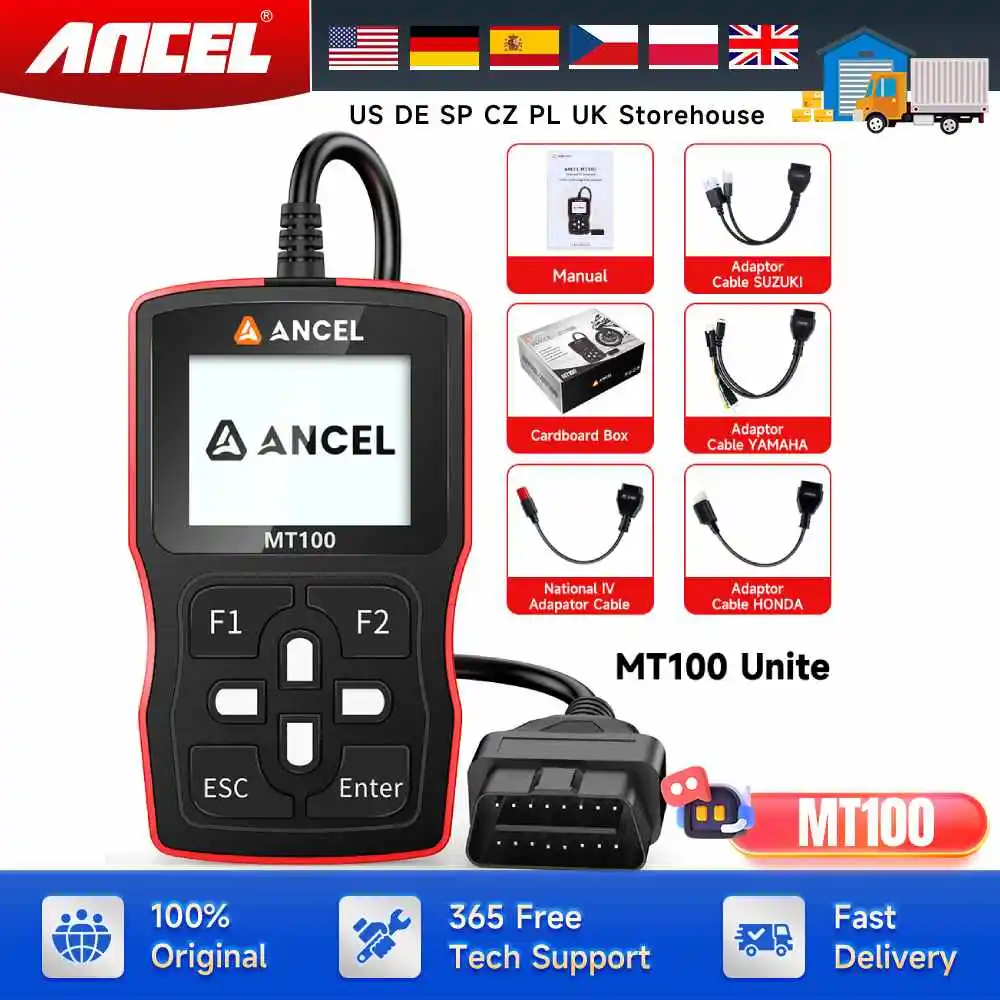 ANCEL MT100 Motorcycle Diagnostic Tool Motor Engine Check Code Reader OBD2 Motorcycles Scanner Tool for YAMAHA /HONDA/SUZUKI