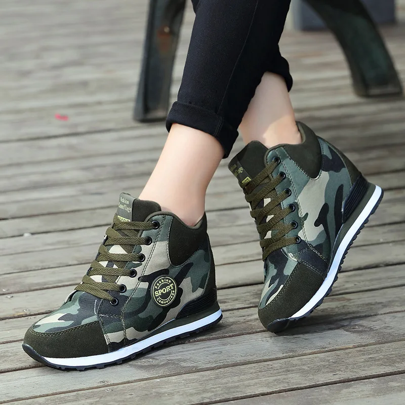 Women Shoes Spring High Top Wedge Platform Sneakers Hidden Heels Ladies Sneakers Camouflage  Basket Femme Women Casual Shoes