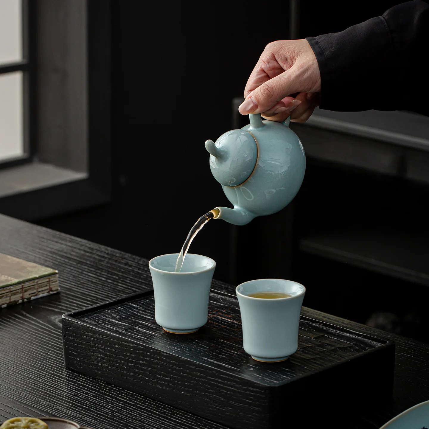 Ru Kiln Set Household Ru-Porcelain Gracked Glaze Supportable One Pot Two Cups High-Looking Teapot Gift Box