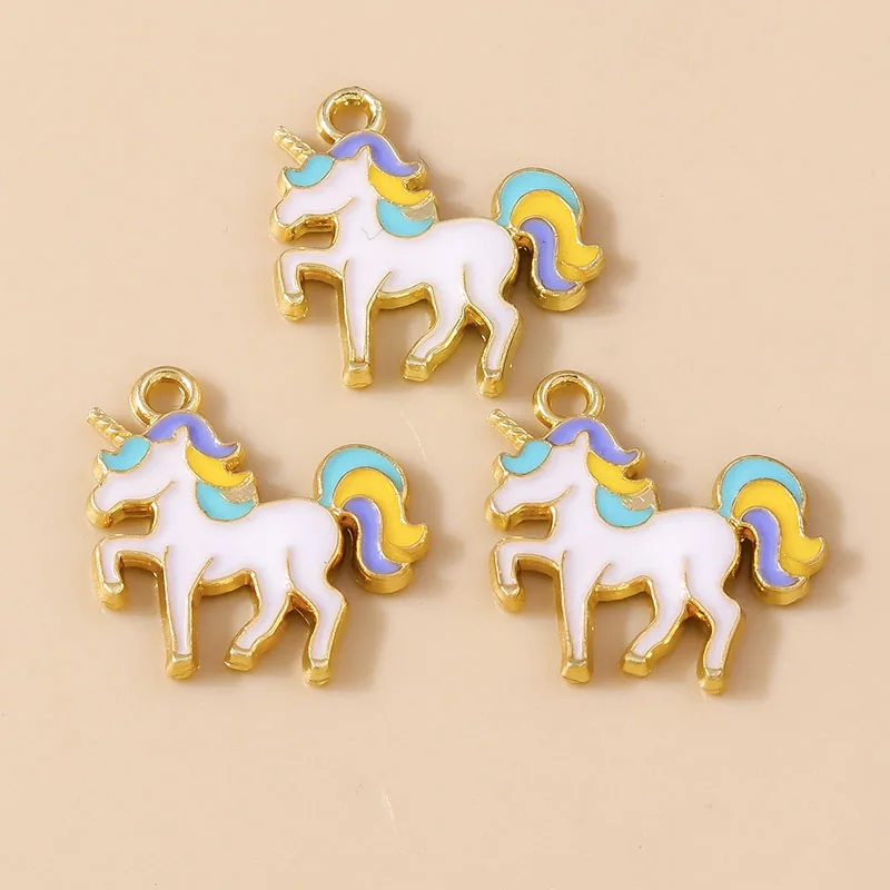 Leslie 10 Stück Emaille Pferd Regenbogen Einhorn Charms Anhänger für DIY handgemachte Ohrringe Armbänder Halsketten Schmuckherstellung Handwerk – Detail 3