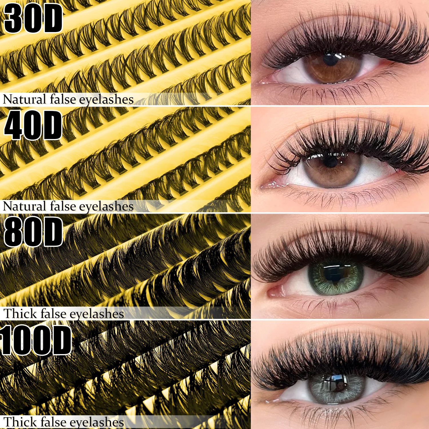 DIY Lash Clusters Kit - 30D/40D/80D/100D Mix 8-16mm D Curl Individual Lashes, Natural Volume False Eyelashes for Beginners - view 3