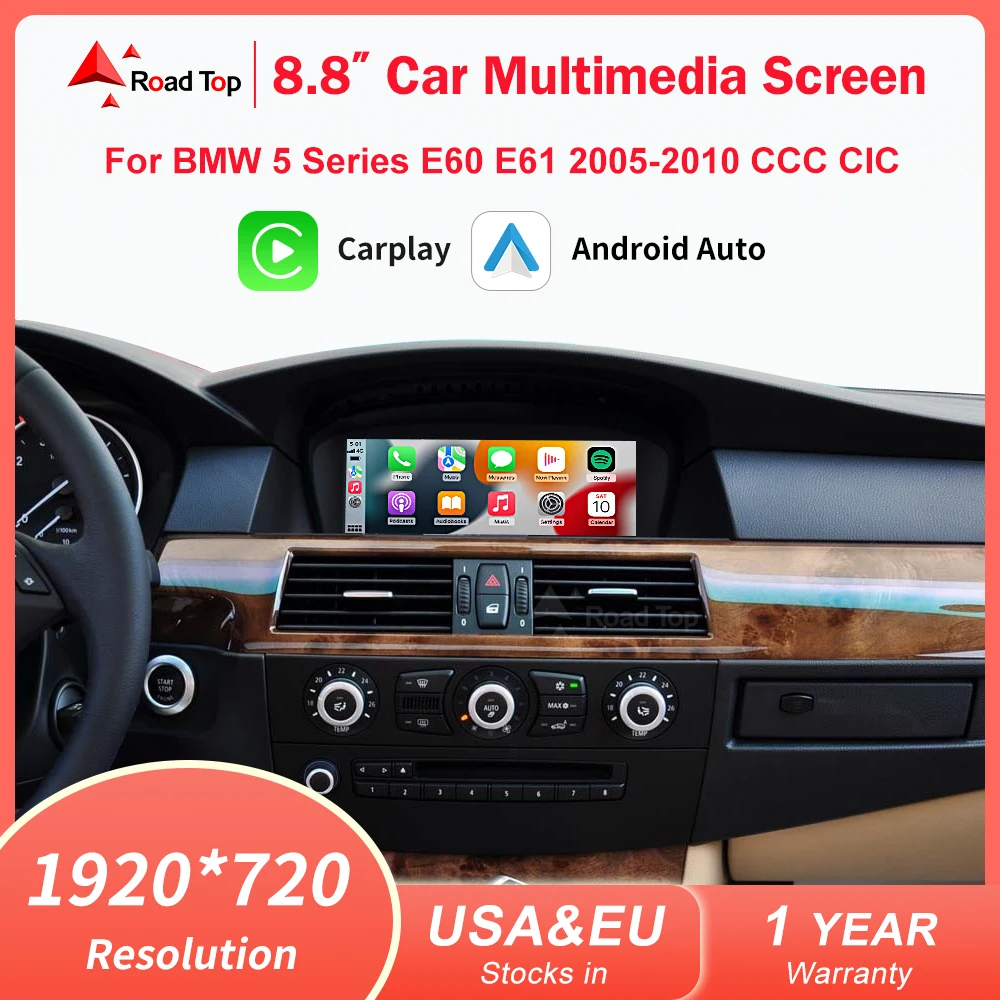 

8.8" 1920*720 Wireless Apple CarPlay Android Auto Multimedia Display Screen For BMW 5 Series E60 E61 2005-2010 CCC CIC Monitor