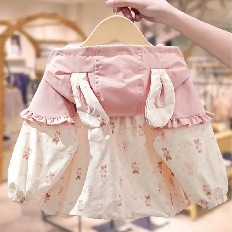 Baby Girls Autumn Jacket New Fashion Children  Sweet Trench Coat Stylish Hooded Windbreaker Kids Clothing