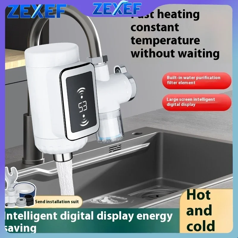 

ZEXEF Electric Hot Faucet Water Heater Cold Heating Faucet Tankless Digital Instantaneous Hot and Cold Water Tap with Adapter