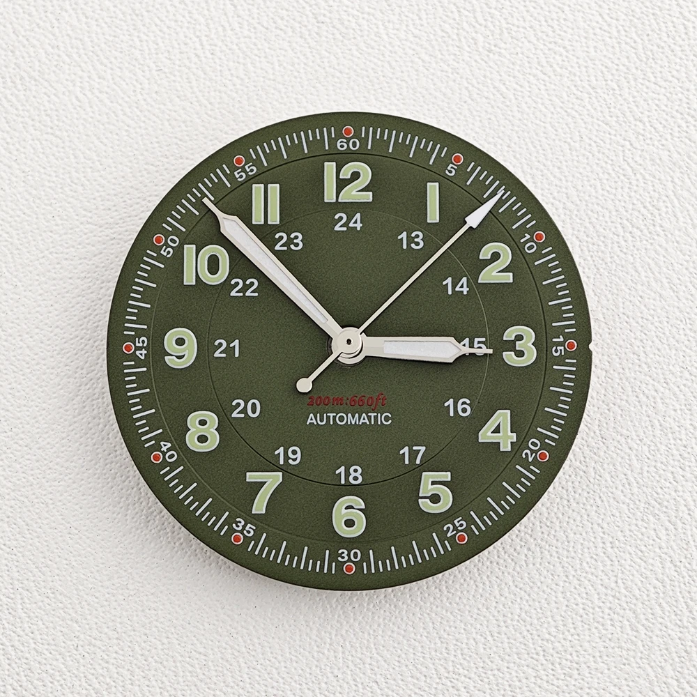 29mm NH35 Dial Pilot Watch Dial Green Luminous Custom Logo Suitable for NH35 NH36 Movement Pilot Watch Modified Accessories