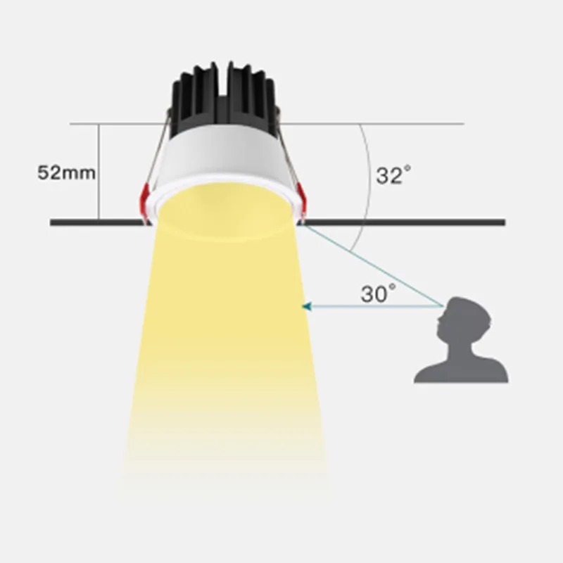 Foco LED antideslumbrante para empotrar en el techo, luces de fondo para interiores, 7W9W/12W/15W, CA 85 ~ 265V