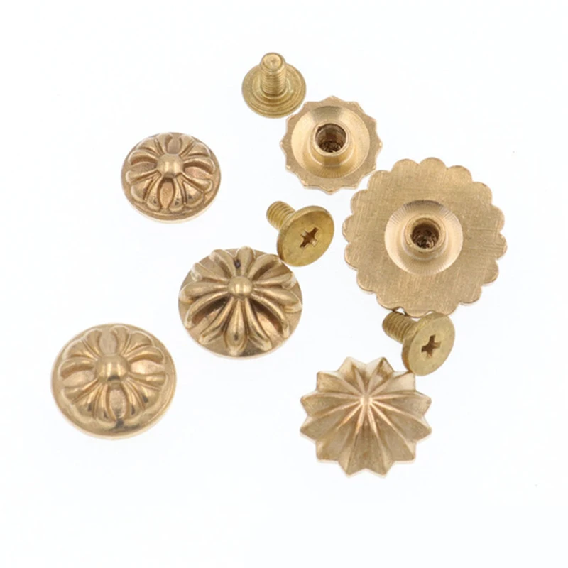 5Pcs Brass Strap Rivets Flower Head Screws DIY Clothes/Bag/Shoes Leather Luggage Leather Craft Decorative Accessories