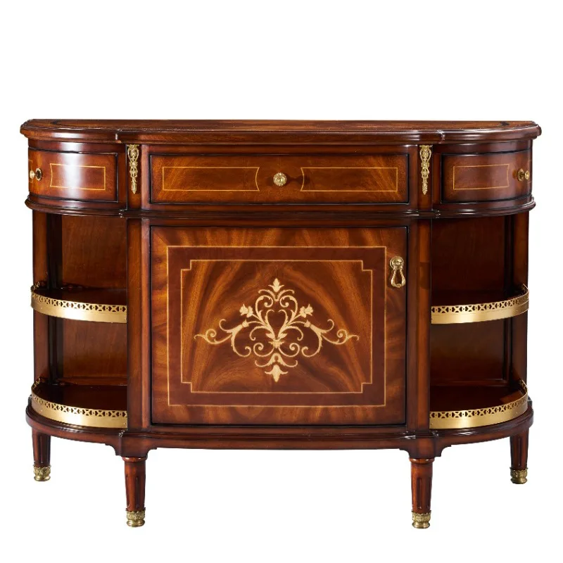 

European copper inlaid entrance cabinet British furniture dining side cabinet mahogany core solid wood foyer shoe cabinet