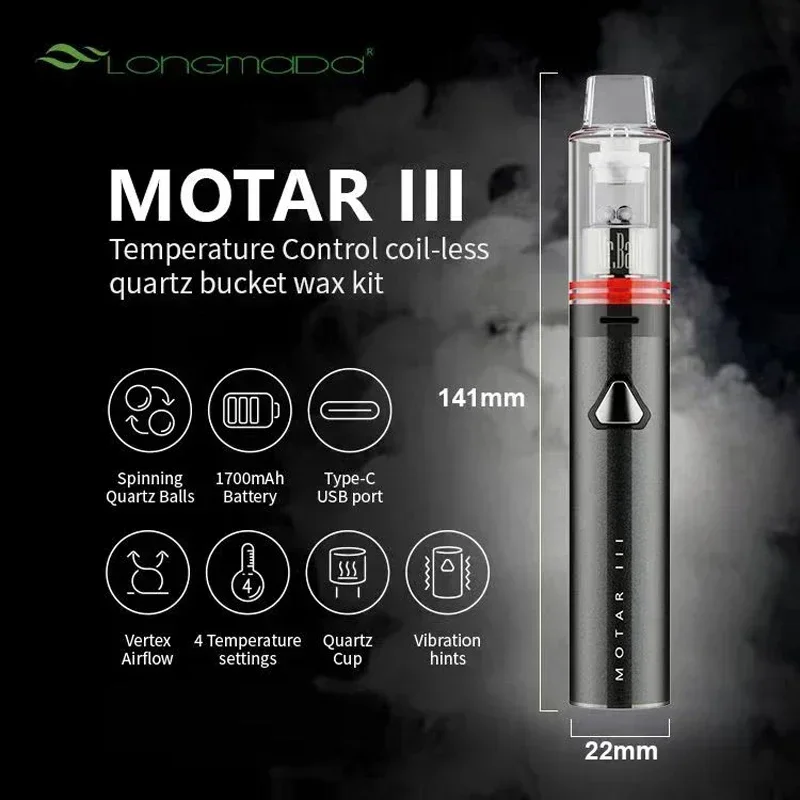 Imagem -04 - Longmada Motor Kit de Cera Vape Pen Controle de Temperatura Balde de Quartzo sem Bobina Tanque de Fluxo de ar Vertex 1700mah Original