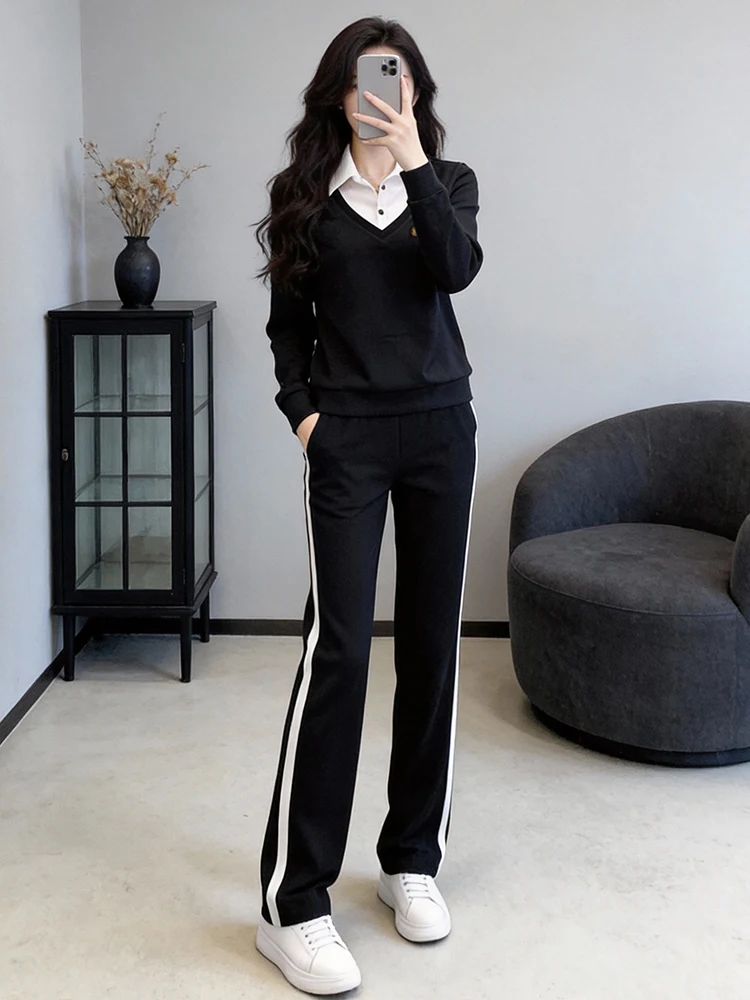 

High Waist Straight Leg Pants And Hoodie Two Piece Set Casual Sportswear Women's Faion Fall Collection Small Fraance Sle