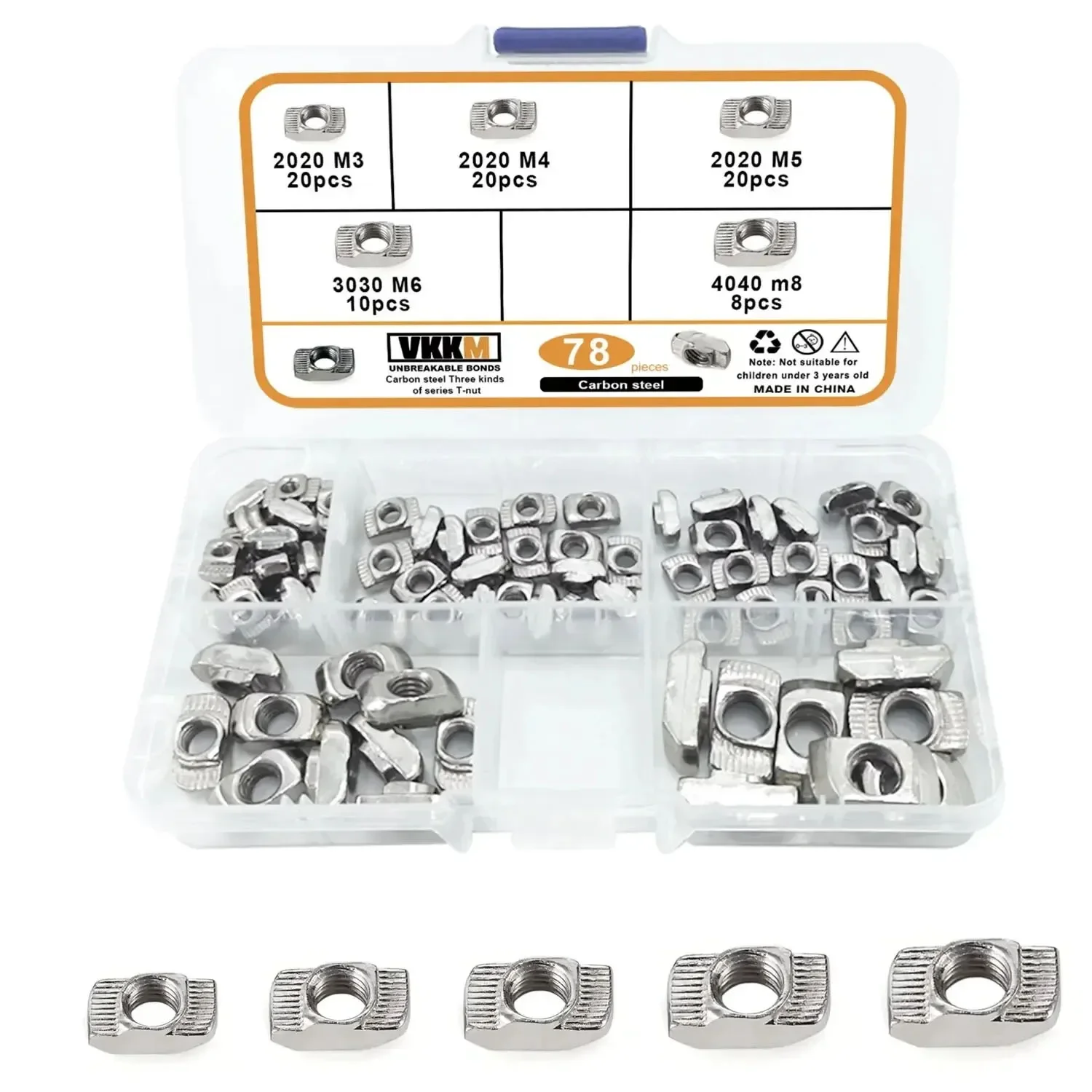 

VKKM 78PcsM3 M4 M5 M6 M8 T-shaped Nut, Suitable for Profile Assembly, Mechanical Equipment Assembly and Other Scenarios