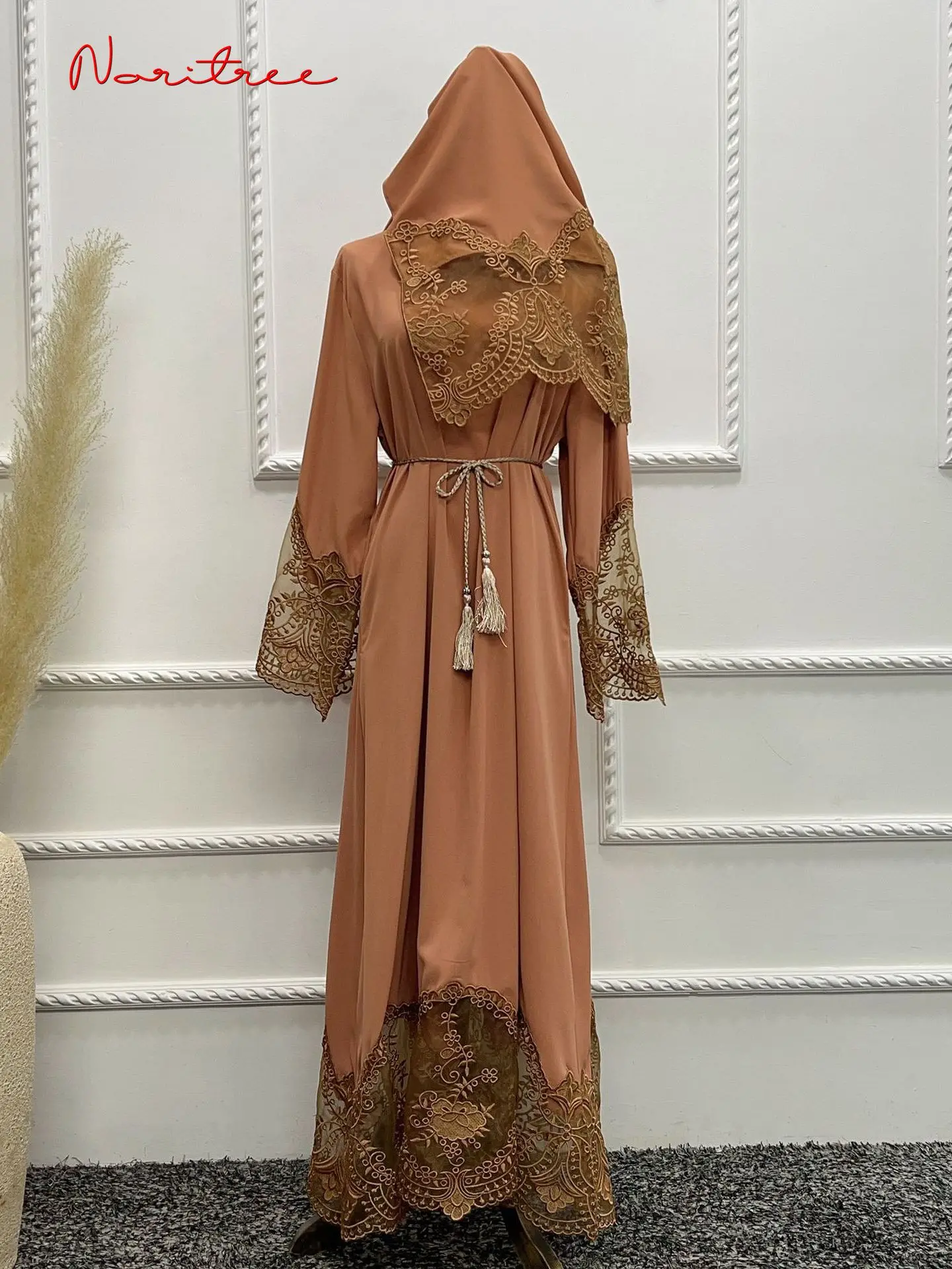 Silky Rmandan Eid Robe Dresses Fashion Embroidery Muslim Dresses female full length Lace HIjab islamic Soft muslim abaya wy1412