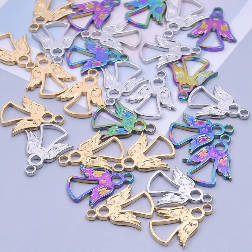 10PCS Guardian Angel Charm Diy Craft Amulet Wings Necklace Stainless Steel No Fade Pendants Accessories Jewelry Making Supplies