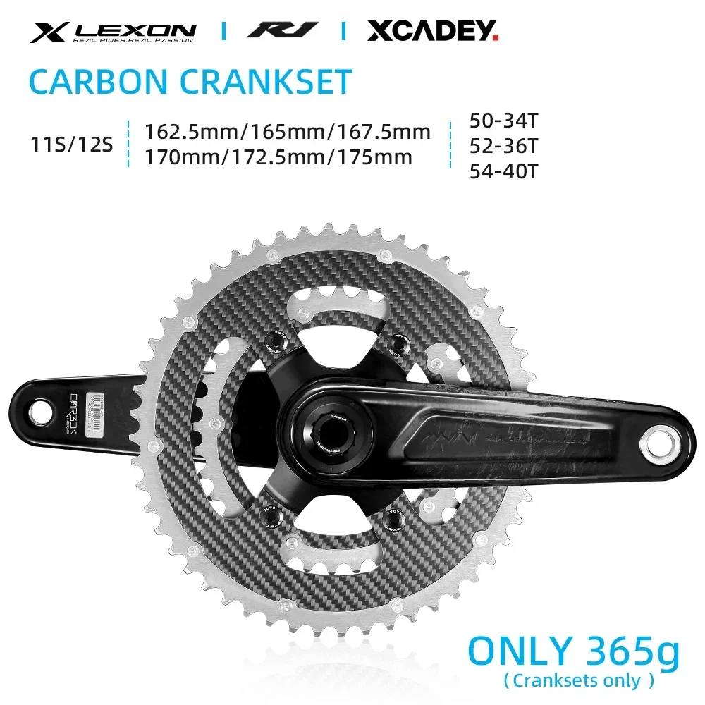 ليكسون XCADEY PowerMeter الطريق الكربون كرانسيت 365 جرام 29 مللي متر المغزل كامل الكربون سلسلة 52-36T 162.5/165/170/172.5 مللي متر أجزاء الدراجة