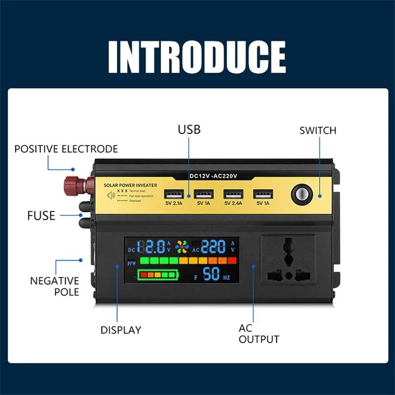 Inversor do carro dc 12/24/v para ac 220v modificado inversor de onda senoidal potência de pico 3000-6000w inversor de potência de carro universal carregador usb