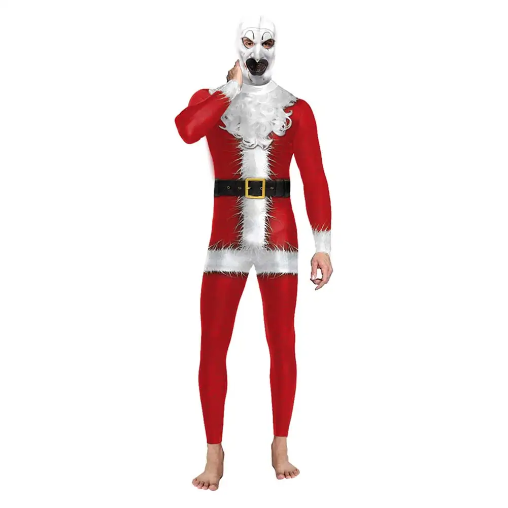 Santa Claus Terrifying Tight Clothes Jumpsuit Cosplay Terror Headsuit Costume Outfits Halloween Carnival Disguise Suit